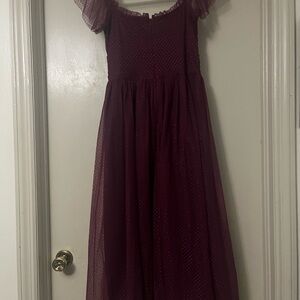 Lulu's Burgundy Wedding Dress with Ruffled Sleeves